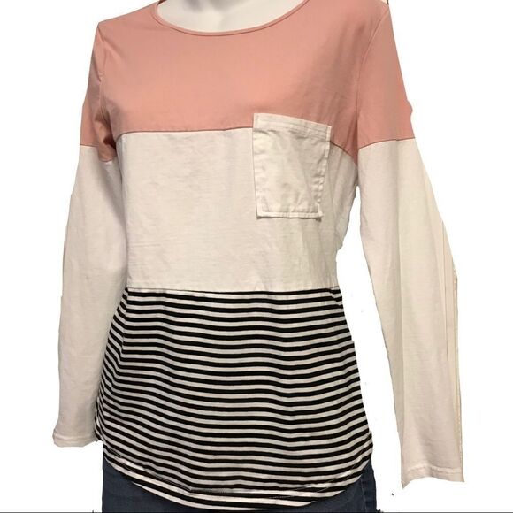 Striped Color Block Long Sleeve Tee Medium - Picture 5 of 5